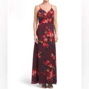 NEW Nicole Miller Burgundy Floral Print Maxi Dress Size 6